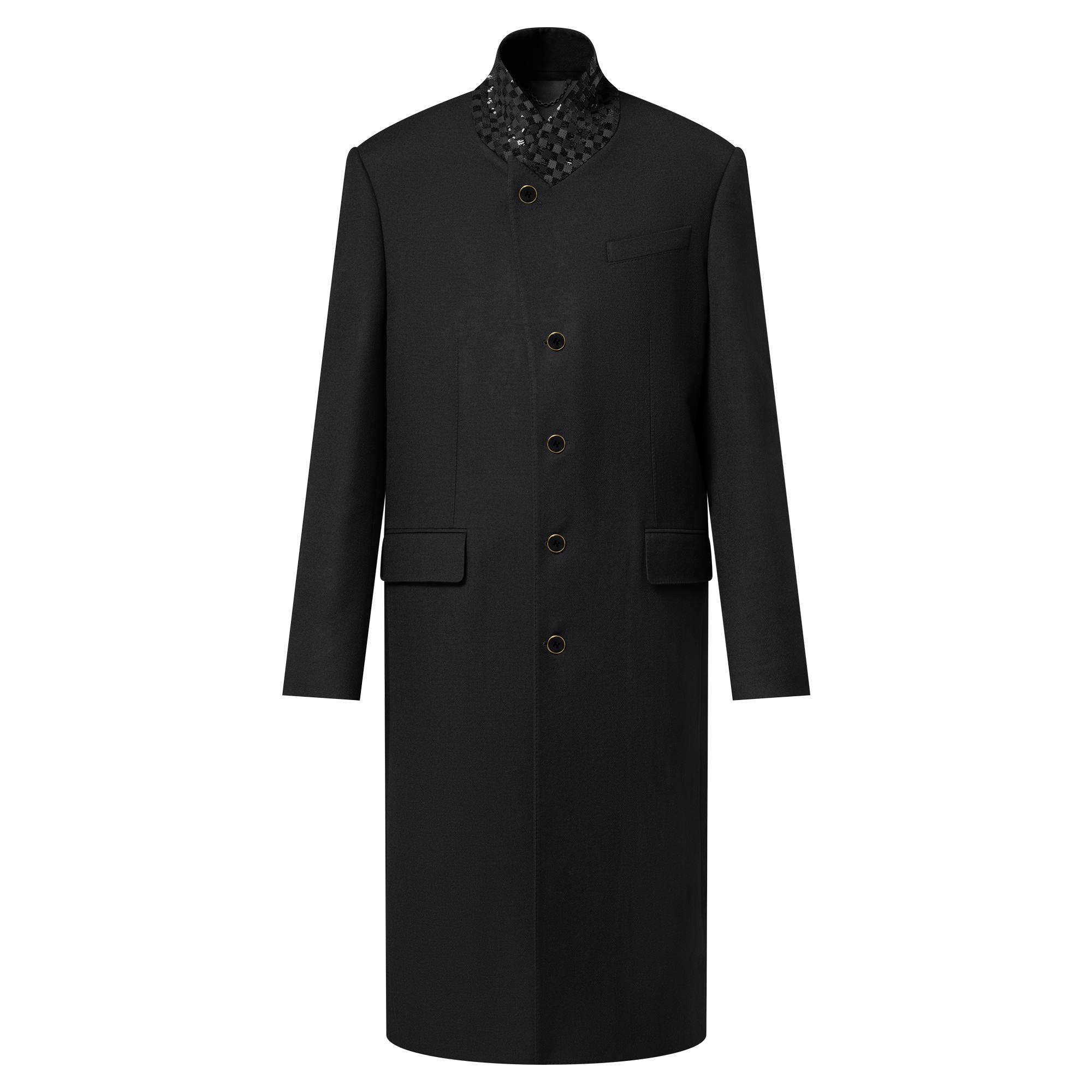 Embroidered Standing Collar Single-Breasted Coat - Ready-to-Wear